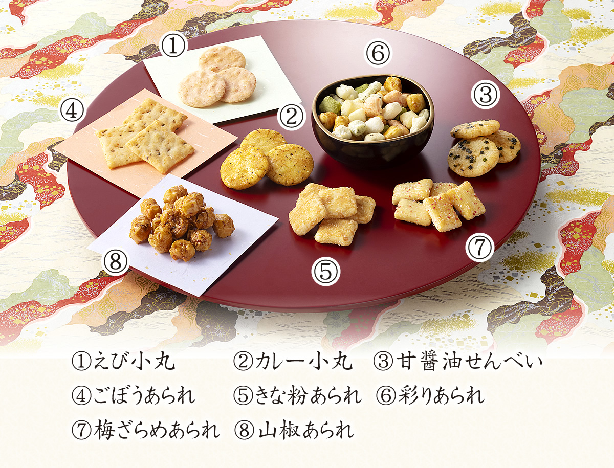 定家のおさんじ(8種類8袋入り): 米菓・詰め合わせ京都・老舗の煎餅(せんべい)あられ・おかき専門店 通信販売｜小倉山荘